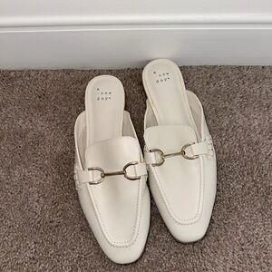 A New Day Cream Leather Slip-On Loafer Mules
